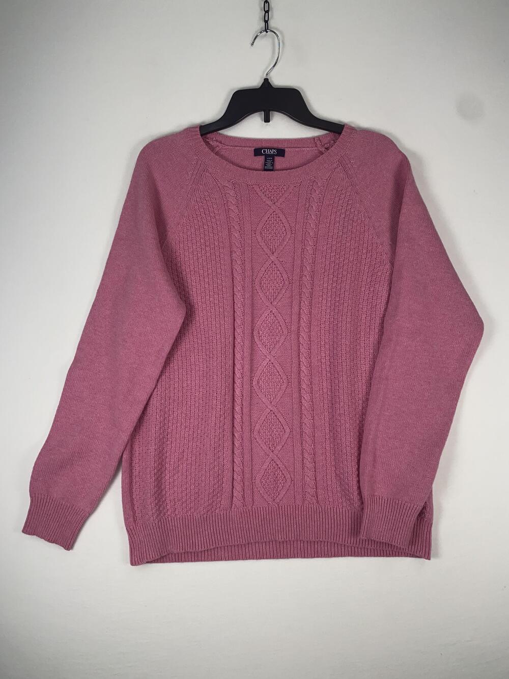 Chaps Sweater Womens Large Pink Cable Knit Raglan Crew Neck Pullover Top